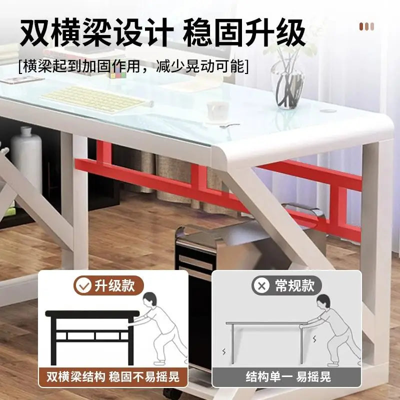 Desktop Computer Desk, Desk, Student Home, Bedroom Tempered Glass Gaming Table, Workbench