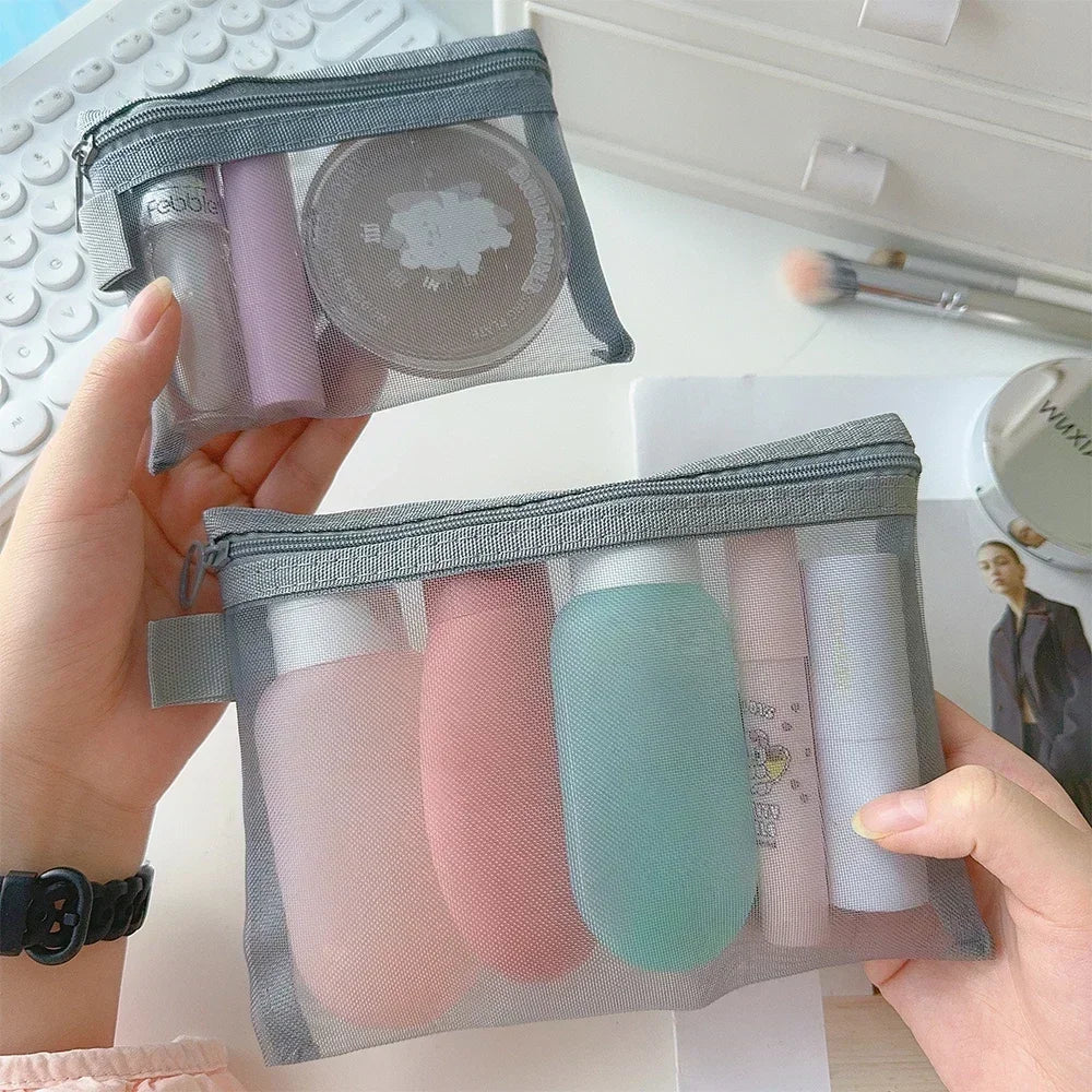 1/12pcs Mesh Clear Cosmetic Bags Small Large Black Makeup Bag Portable Travel Toiletry Organizer Case Lipstick Storage Pouch