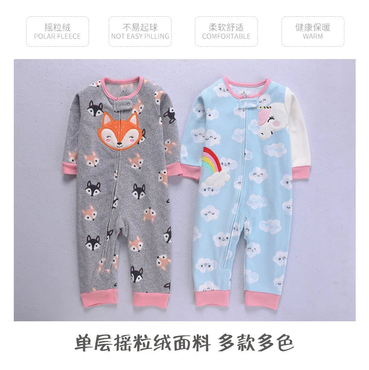 24M Toddler Baby Clothes Romper Children Fleece Outdoor Clothing Winter Warm Climbing Jumpsuit Zipper One-piece Coverall Pajamas