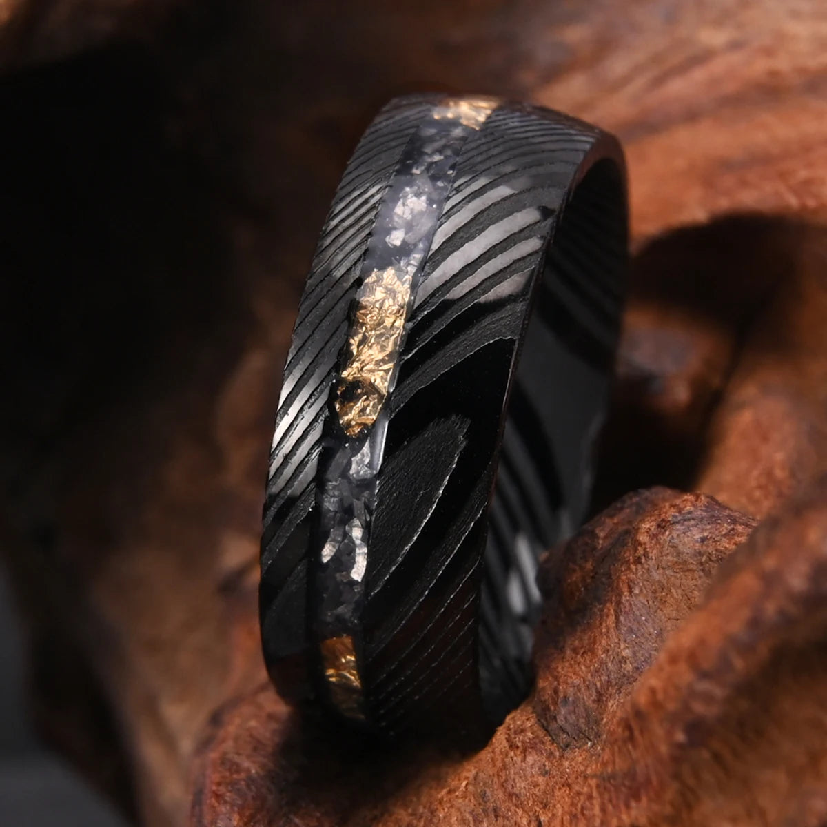 Black Damascus Steel Ring 8mm Fashion Luxury Men and Women Engagement Wedding Ring Couple Dating Wear Anniversary Gift