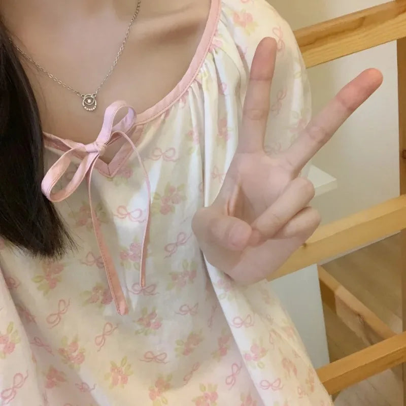 Women Homewear Two-Piece Set Printed Flowers Pink Cherry Tops Shorts Ladies Pajamas Loungewear Cute Sleepwear Fancy Underwear