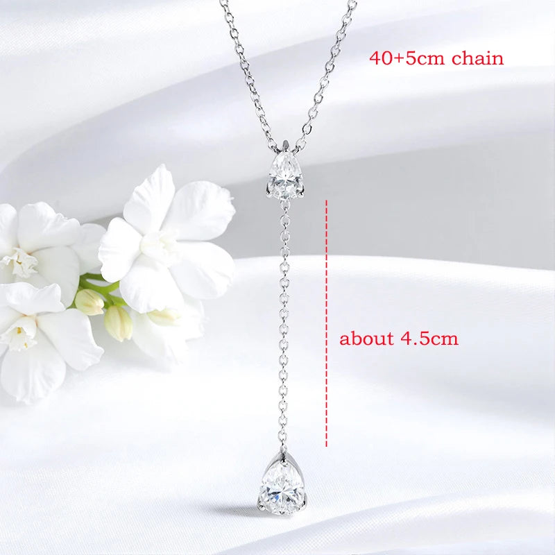 Smyoue 18k Plated Pear Cut All Moissanite Necklace Pendant 2 Gems Luxury Water Drop Jewelry Women Girls Real 925 Sterling Silver