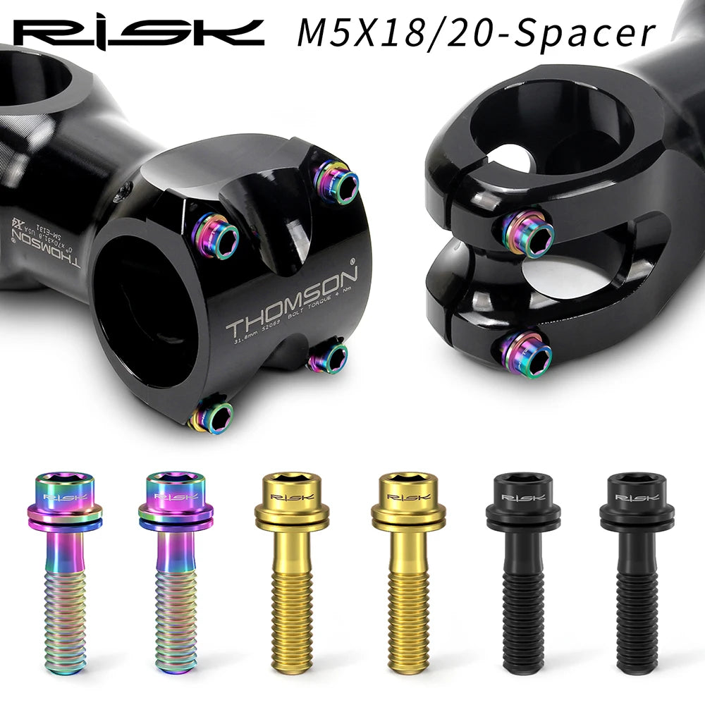 6pc RISK Ti Bolts With Washer M5x18/20mm Titanium Screw For MTB Road Bike Front Fork Bicycle Stem Fixed Bolt Cycling Accessories