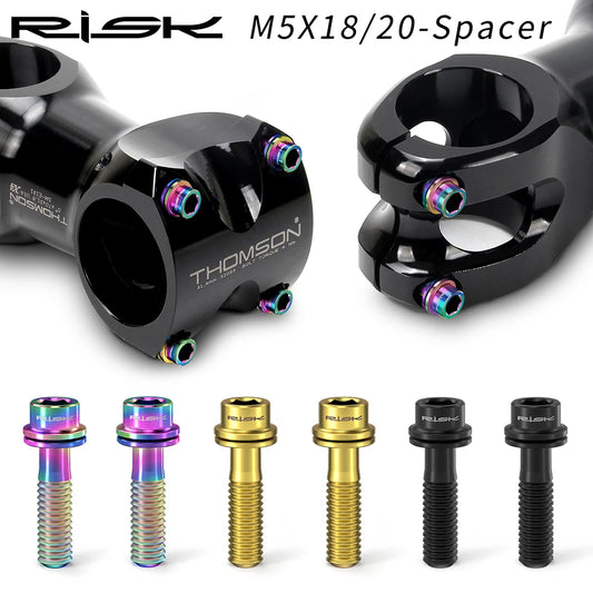 6pc RISK Ti Bolts With Washer M5x18/20mm Titanium Screw For MTB Road Bike Front Fork Bicycle Stem Fixed Bolt Cycling Accessories