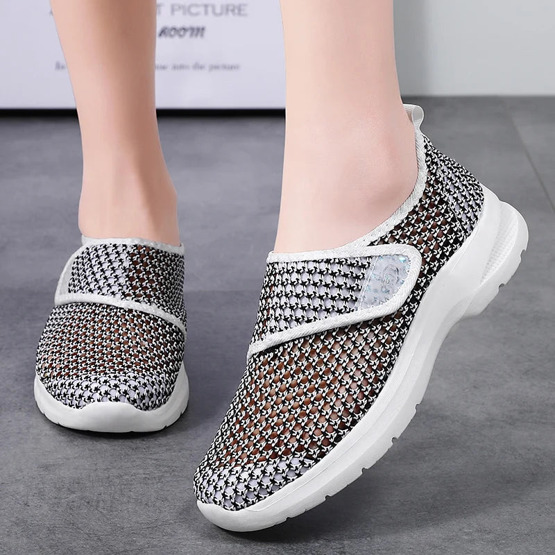 Women Mesh Shoes Summer Sports Black Outdoor Comfortable Loafers Monk Sneakers Girls For Walking Flats Mother Gift