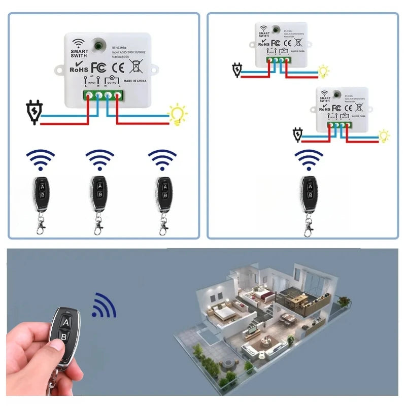 433MHz AC 110V 220V Wireless RF Remote Control Switch 1CH Relay Receiver With ON OFF Transmitter For Led Light Bulb DIY Control