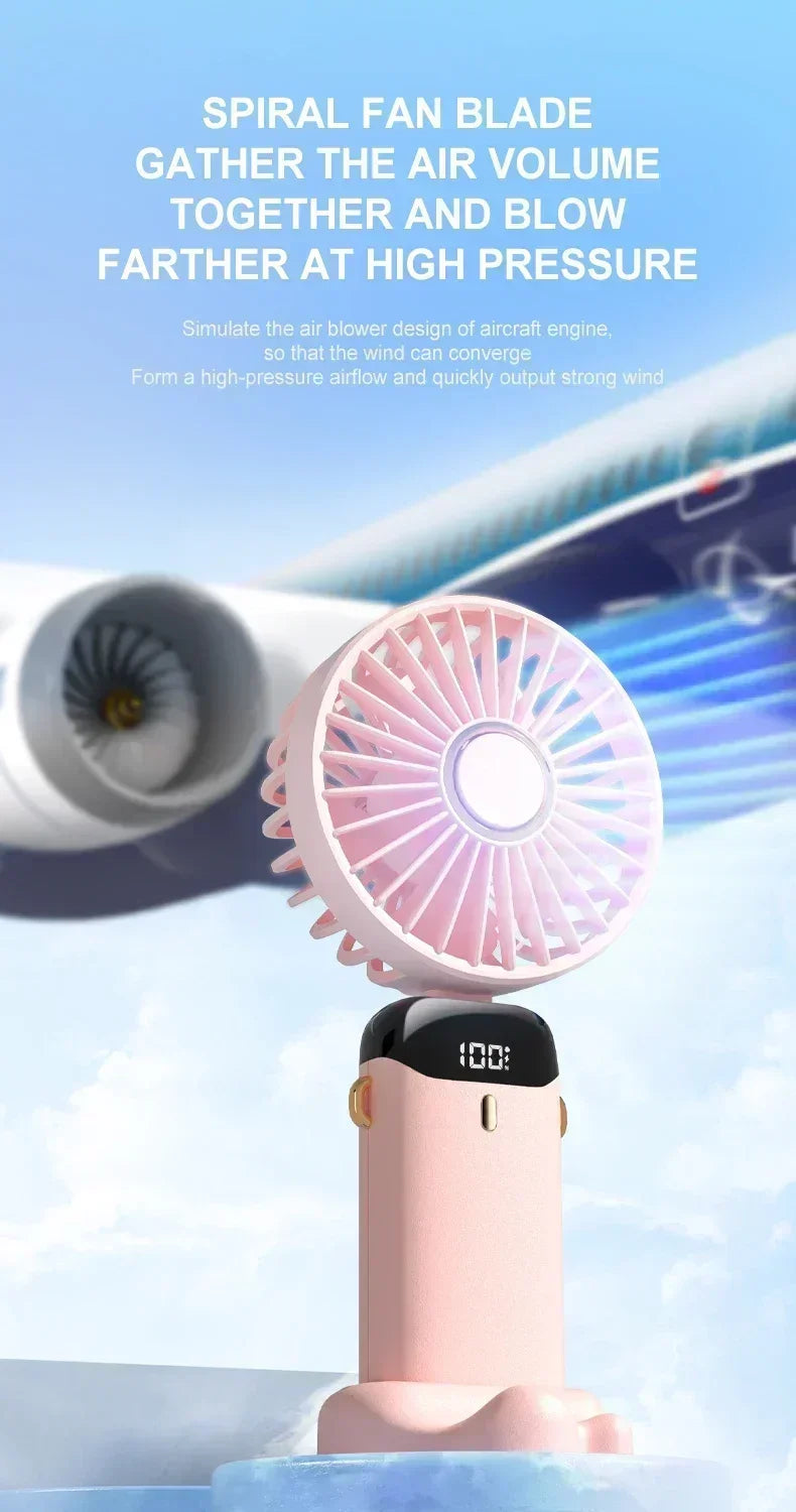 Folding Fan Mini Portable Hand-Held Fan Rechargeable Multifunctional Fan With Display Screen Neck Hanging Fans