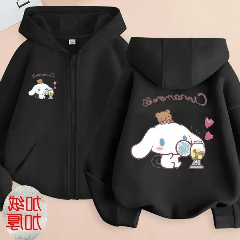 Children Clothing Girls Sanrio Cinnamoroll Cardigan Zip Jacket Cardigan  Cartoon Parenting Clothing  Kids Zipper Hooded Sweater