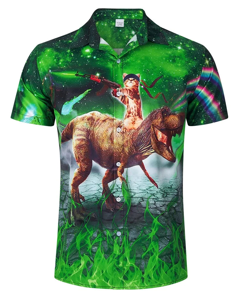 Men's Hawaiian Beach Shirt 3D Print Animal Funny Tee Top Casual Short Sleeve Button Down Holiday Aloha Shirts Streetwear