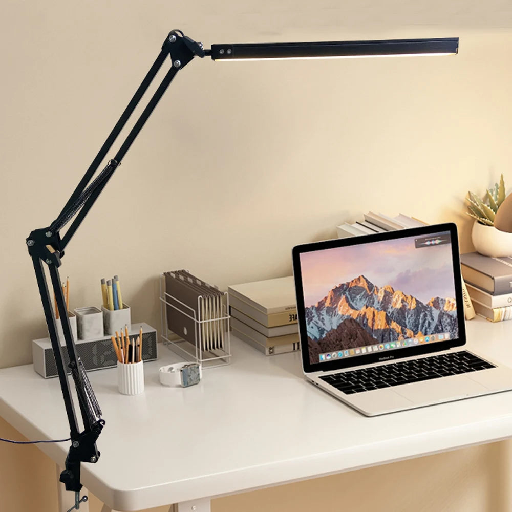 LED Single-Head Eye-Caring Desk Lamp 10 Brightness Levels 3 Lighting Mode Flexible Gooseneck Clamp Study Lamp USB PC Monito Lamp
