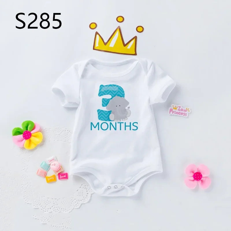 Monthly Milestone Baby Grow Bodysuit Cute Animal 1-12 Months One-Pieces Baby Shower Gift Month Pictures Monthly Jumpsuit Clothes