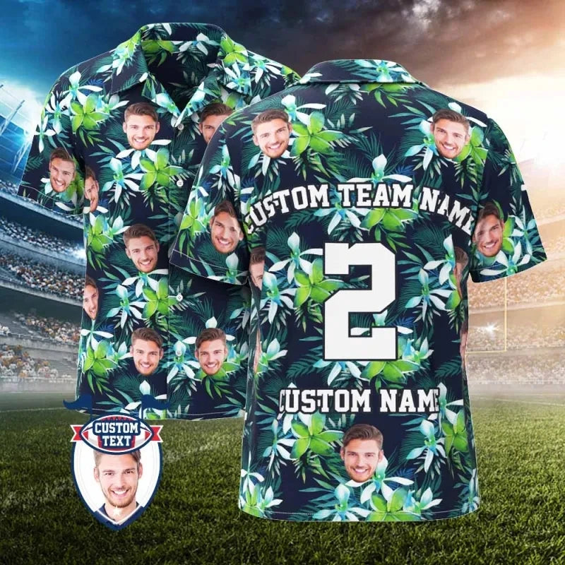 2025 Custom Photo Face Name Hawaiian Shirt Personalized Diy Text Beach Shirt Gift Mens Designer Shirts Customize Club Jersey