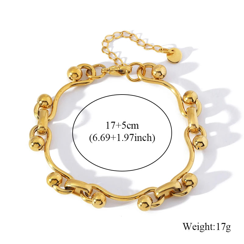 EILIECK 316L Stainless Steel Metal Texture Oval Chain Bracelet Bangle For Women 18K PVD Plated Wrist Chain Waterproof Jewelry