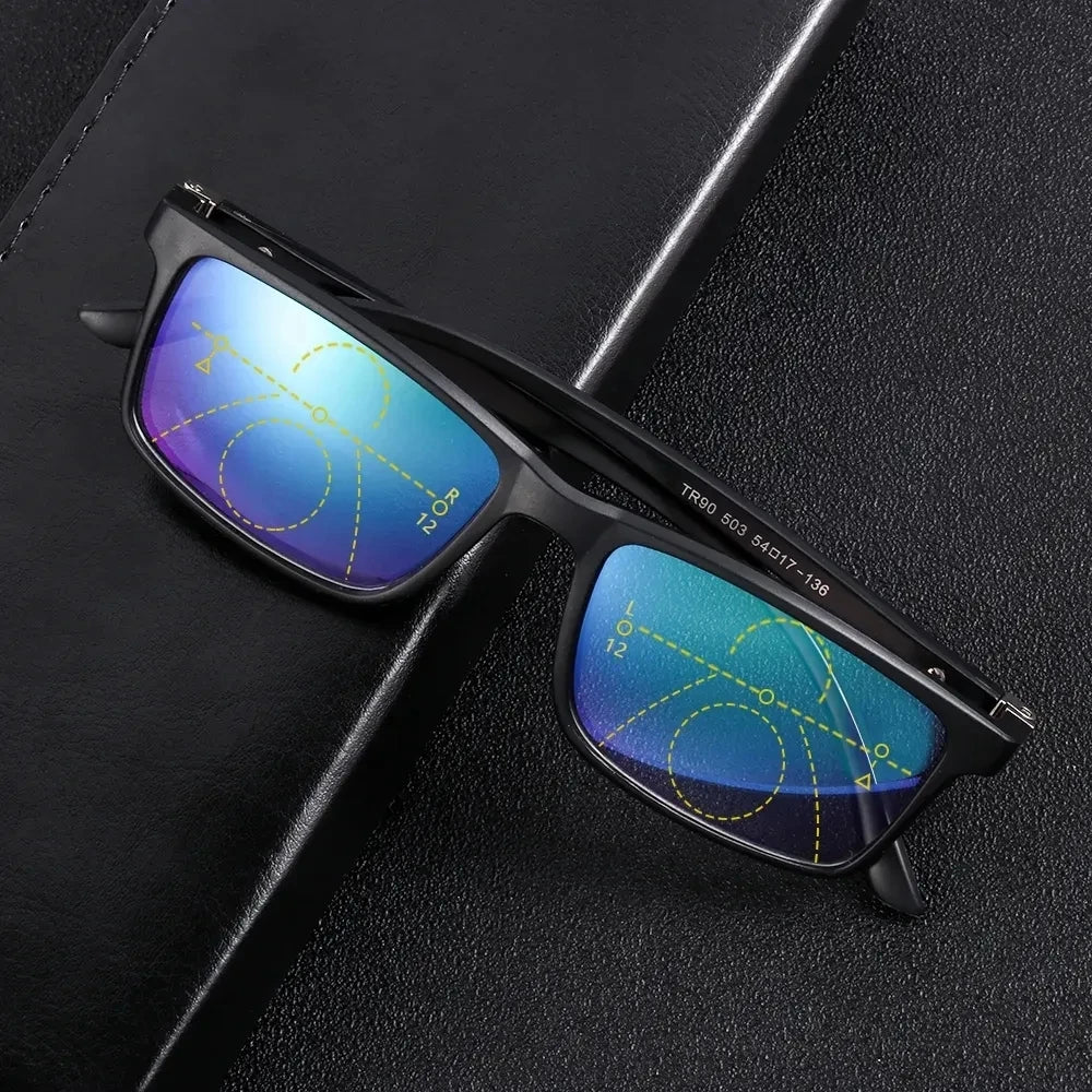 Bifocal Lenses Progressive Multi-focus Reading Glasses for Men 2023 Anti-blue Light Near Far Reading Glasses Metal Gafas