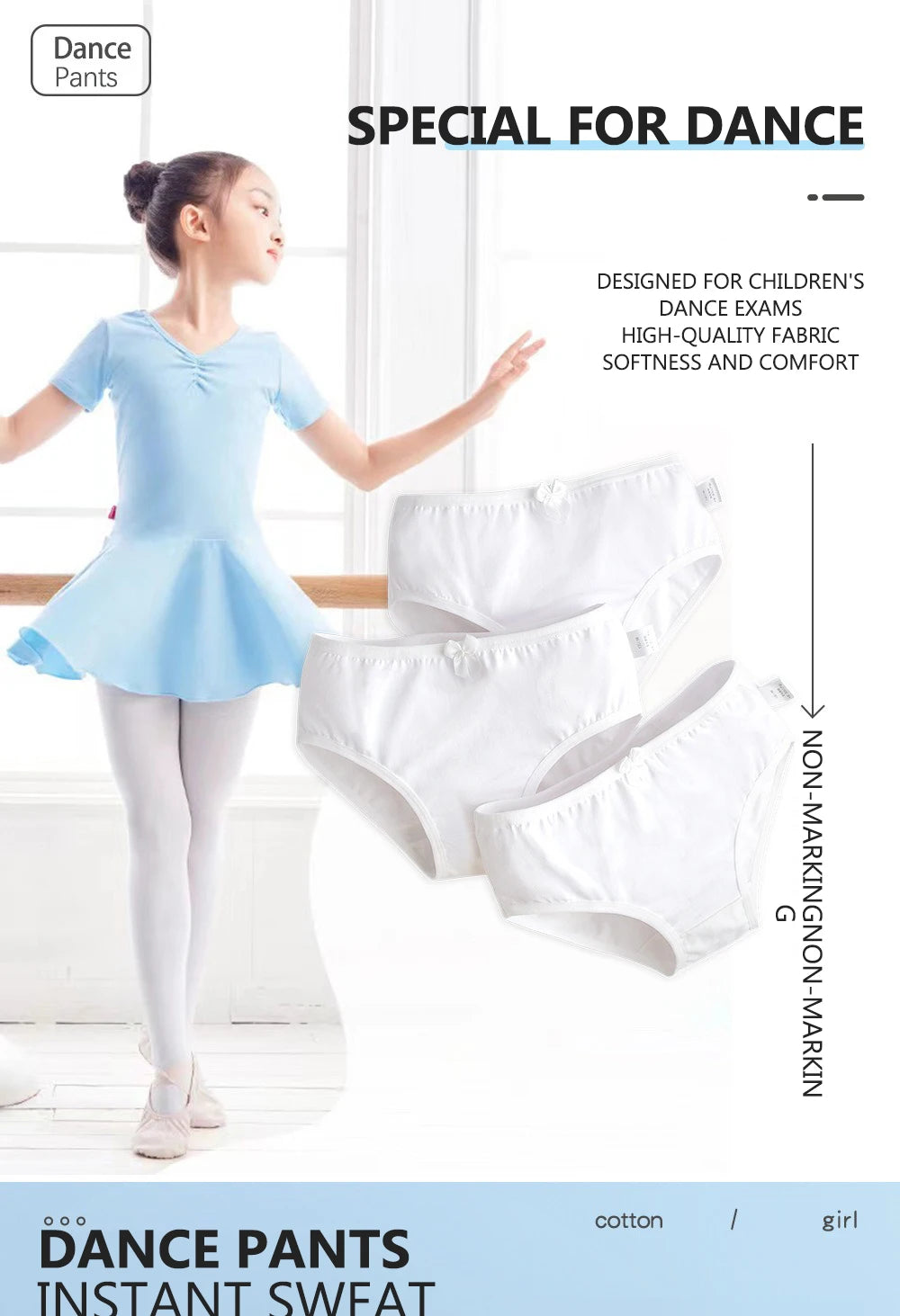 3PCS Kids Panties Girls Pure White Cotton Briefs Little Girl Soft Breathable Panties Baby Underpants Children's Cute Underwear