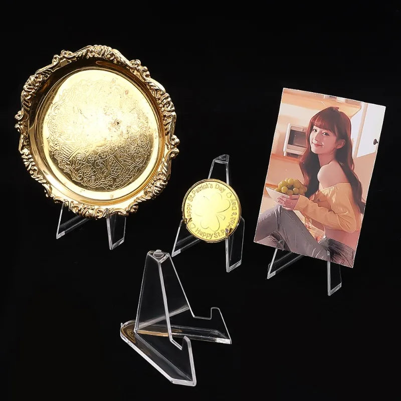 1/50x Clear Acrylic Card Display Stands for Business Card Medals Coins Pictures Desk Organizer Home Office Decor Triangle Holder