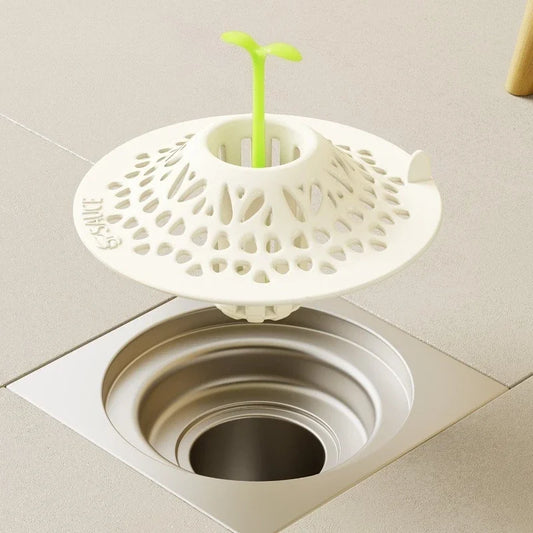 Embedded Floor Drain with Sprout Design Hair Filter Anti Clog Shower Drain Cover Sink Strainer Bathroom Hair Catcher