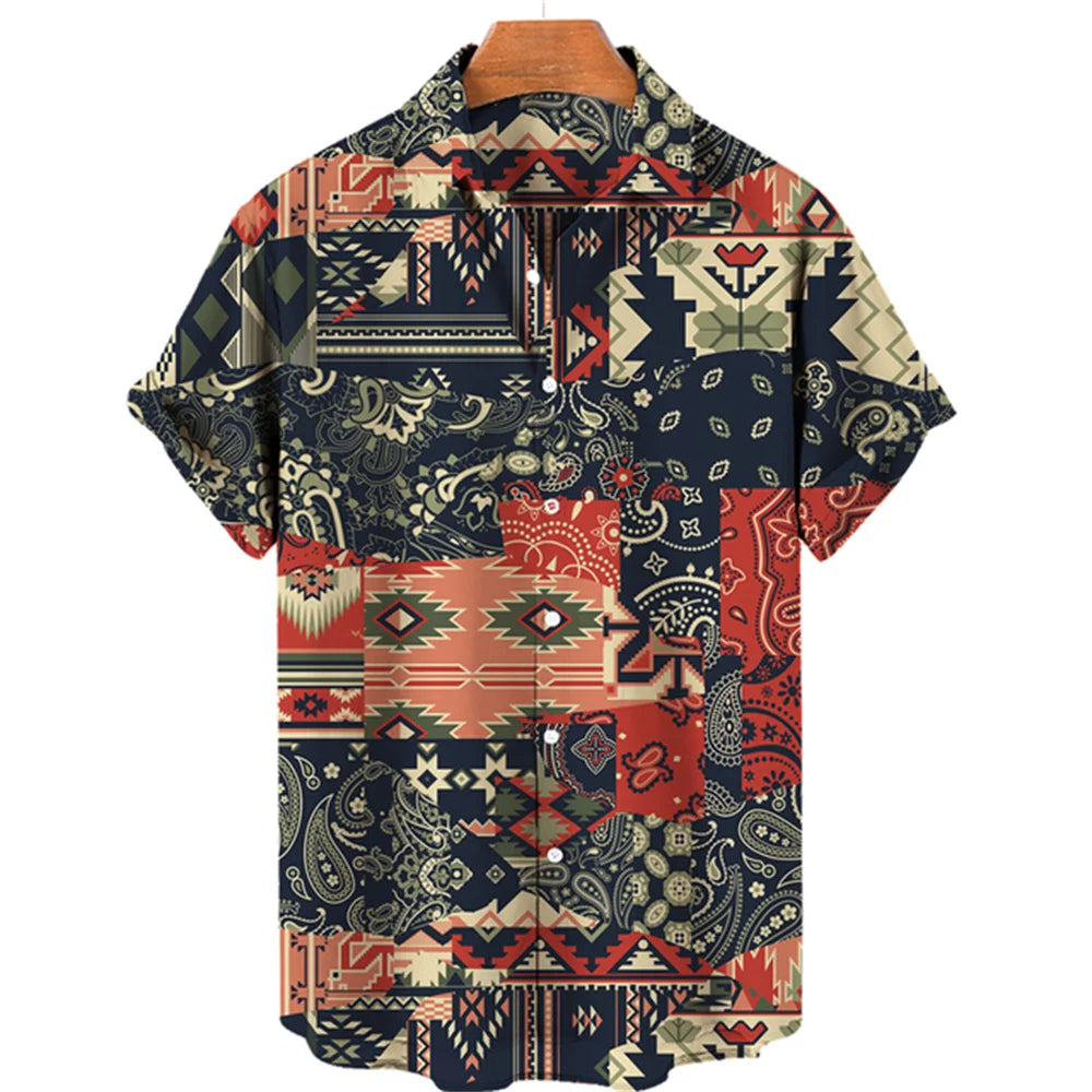 2023 Cashew Flower Shirt Men's Casual Fashion Hawaiian Lapel Hd Printing Loose Short-sleeved Top Wholesale