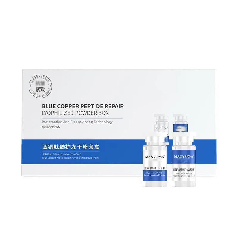 Blue Copper Peptide Repair Lyophilized Powder Box Freeze-dried Firming Essence Anti Aging Shrinks Pores Face Serum Skin Care Set