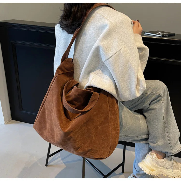 Women's Tote Bags 2025 New Fashion Suede Vintage Large Shoulder Crossbody Bag for Woman Korean Female Student Bookbag Handbags