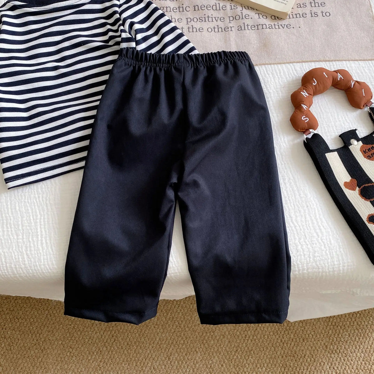 2025 Autumn New Baby Loose Striped Clothes Set Infant Boy Cute Bear Tops + Pants 2pcs Suit Long Sleeve Toddler Outfits