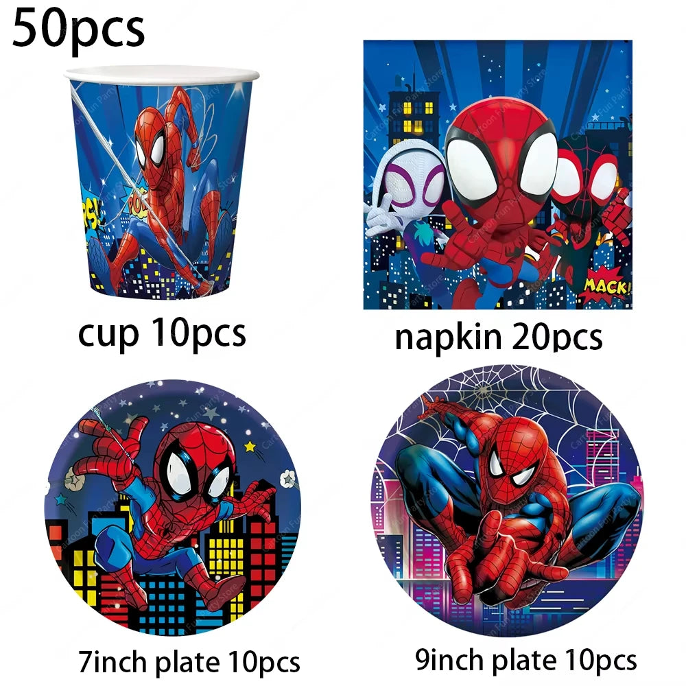 SpiderMan Birthday Party Decoration Party Supplies Set Tableware Tablecloth Cup Plate Balloon Cake Topper Party Supplies Gifts