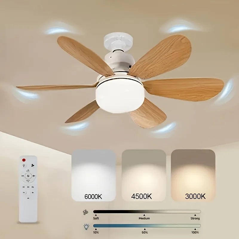 E26/E27 Lamp Holder Fan Light, Smart Ceiling Fan with Light and Remote Control, Easy to Install, Suitable for Bedrooms, Kitchens