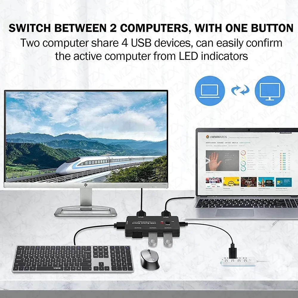 MZX USB Switch KM Switcher Selector KVM 2.0 Hub 2 Computer Laptop PC Desktop Accessories Share Printer Keyboard for Macbook Hubs