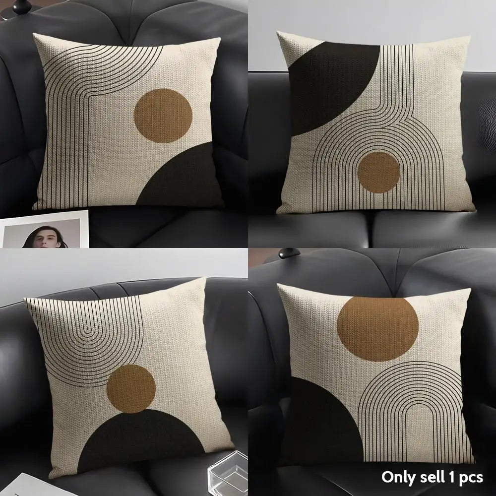 Minimalist Geometric Line Cushion Cover Natural Linen Pillow Case Organic Fabric Double Sided Print Sofa Home Decor Gift