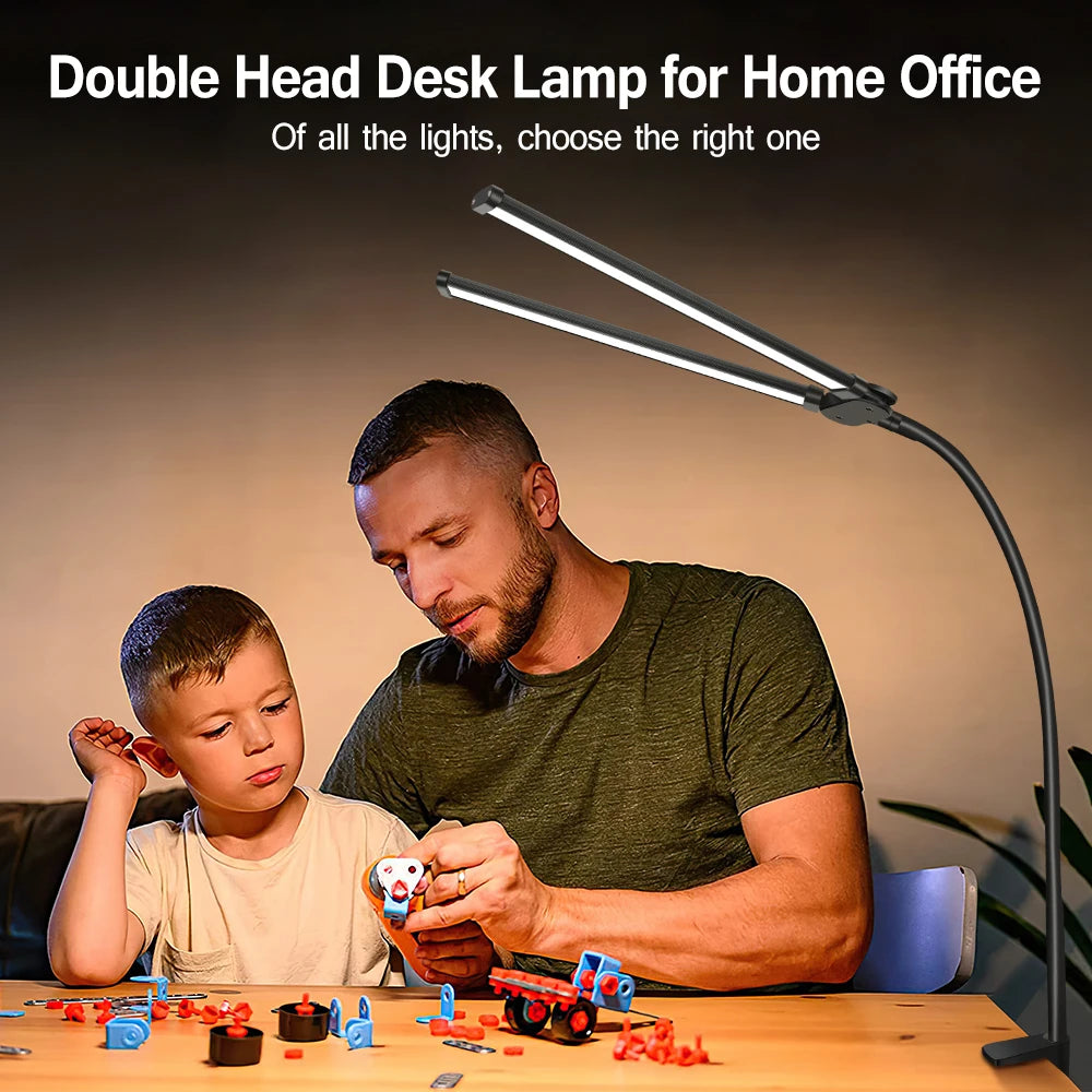 Double Head LED Clip Desk Lamp Architect Table Lamp for Home Office Lighting 3 Color Mode and 10 Dimmable Eye Protect Desk lamps