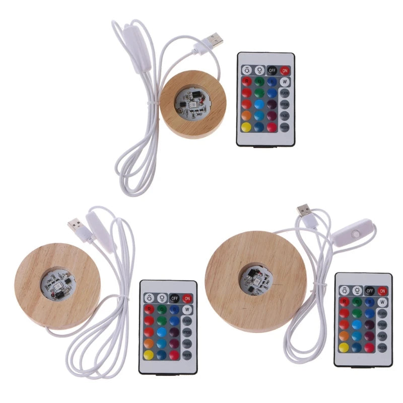 DIY Round LED Base Vase Light with Remote Control Resin Display Wood Lighted Base Stand 12 Colors RGB Adjustable Light Drop Ship