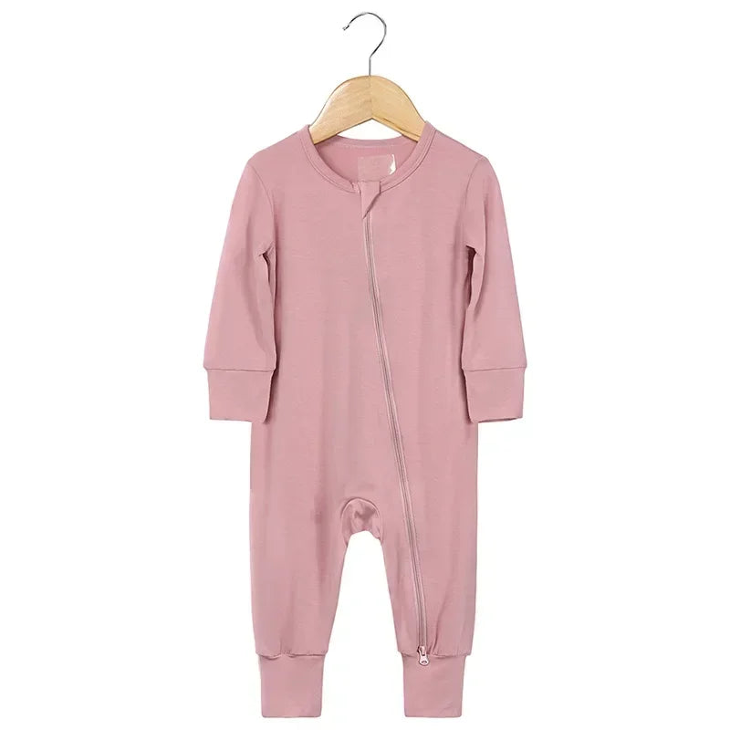 Baby Romper Bamboo Fiber Baby Boy Girl Clothes Newborn Zipper Footies Jumpsuit Solid Long-Sleeve Baby Clothing Pajamas 3 6 9 12M