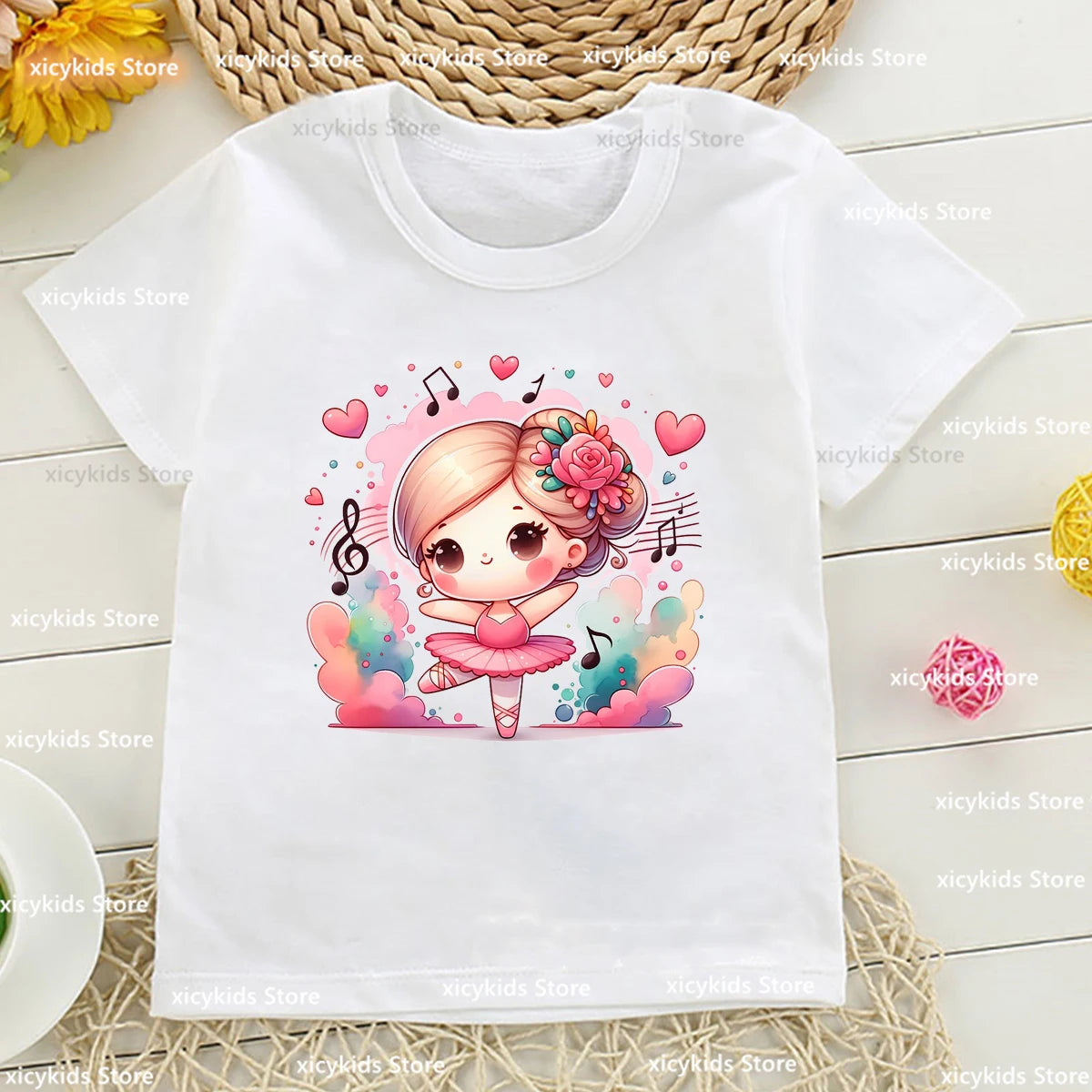 Cute Ballerina Tshirt For Girls Funny Butterfly Girl Music Ballet Dance Girl Printed Kids Tshirt Customized Dance Team Clothes
