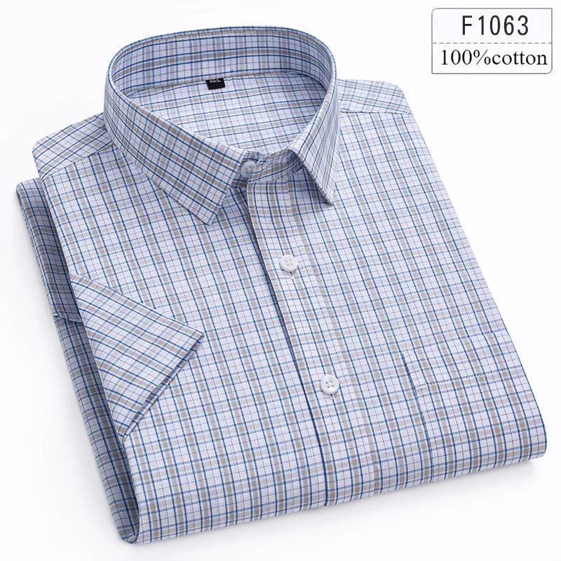 New in shirt hight qulity100%cotton summer short sleeve shirts for men slim fit shirt thin plaid houndstooth soft office clothes