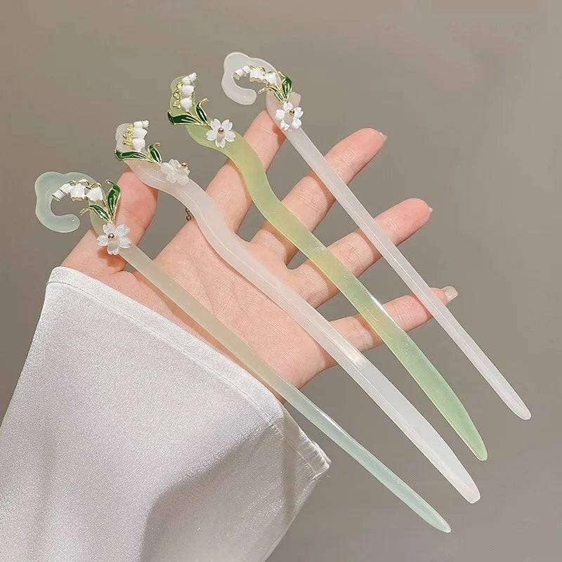 1pc Lily of the Valley Hairpin For Women At the Back of the Head Coiled Hair Hairpin Ancient Style Jade Hairpin Cheongsam Hanfu
