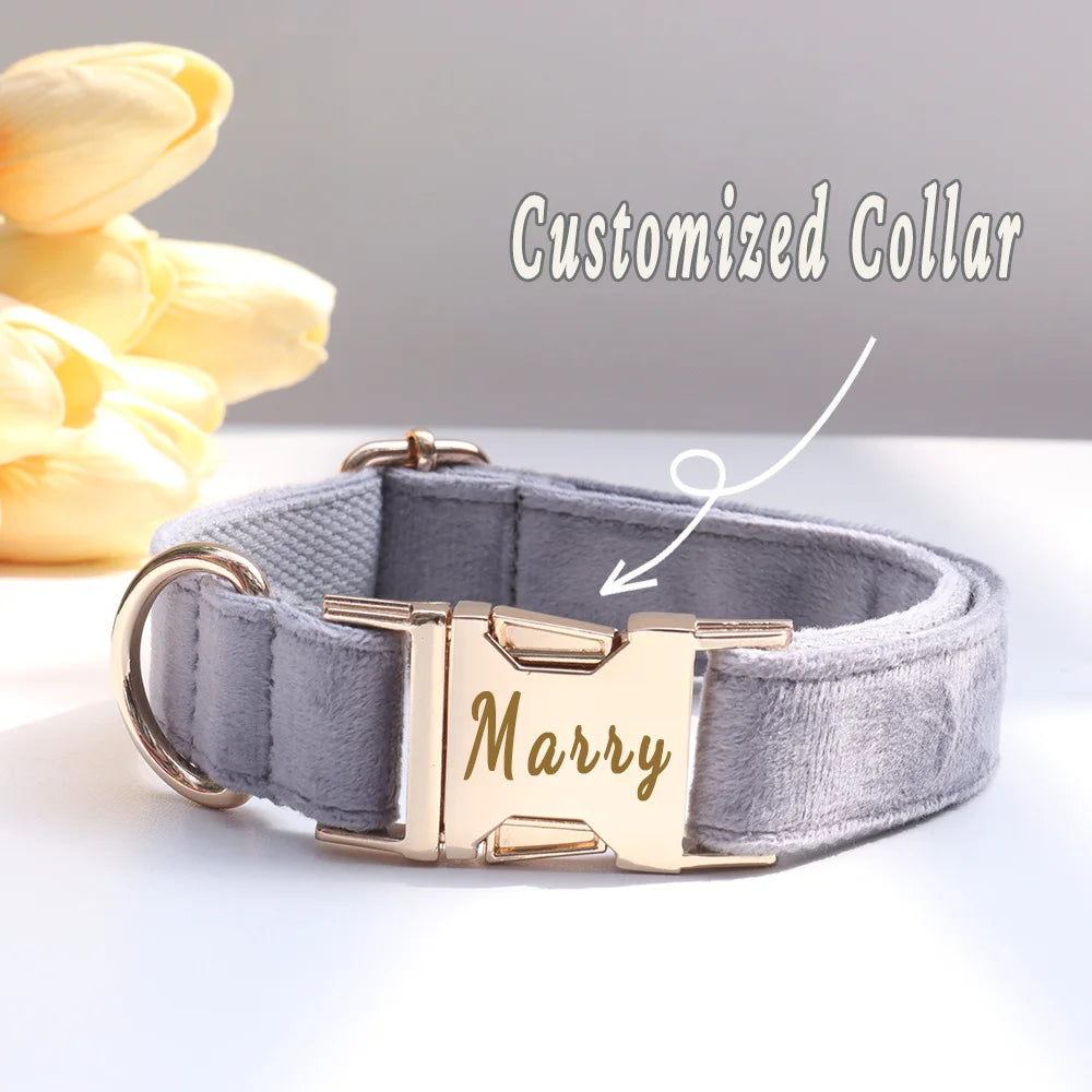 Personalized Dog Collar Bow Set Customized ID Name Tel Engraving Name for Small Medium Large Dogs Adjustable Dog Leash