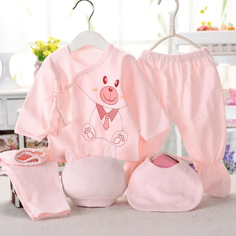 5 Pcs/set Newborn Baby 0-3 Month Clothing Set Babies T-Shirt Pants Hat Boy Girl Clothes Cotton Set
