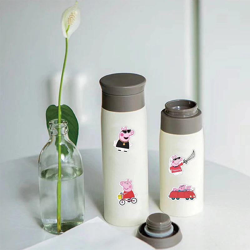 51pcs Peppa Pig Sticker Children's Cartoon Doodle Sticker Pen Box Water Bottle Refrigerator Bag Wall Decoration Small Gifts Toy