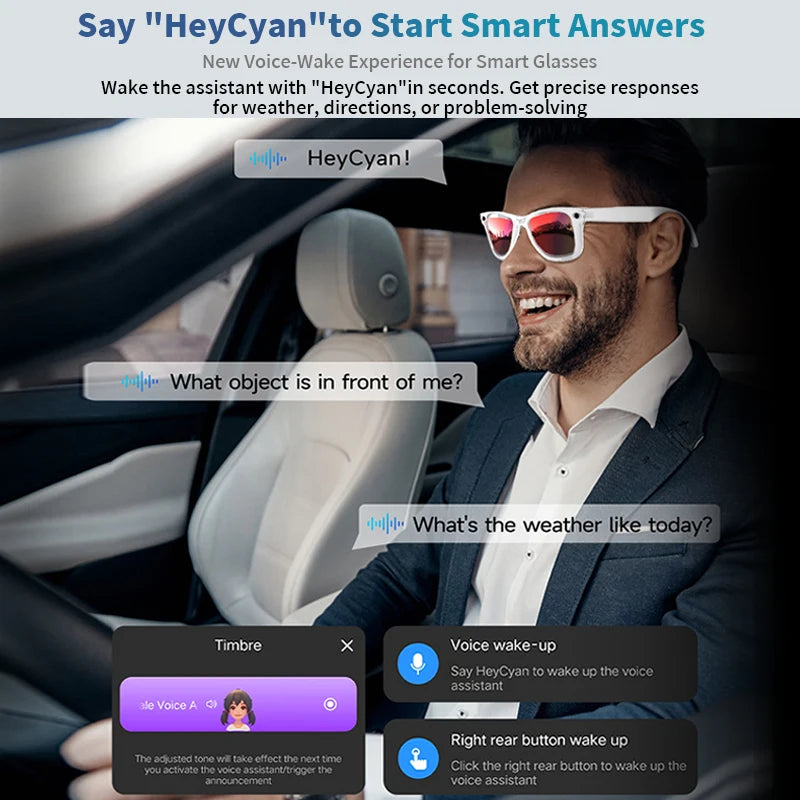 Smart Glasses 8 Million Pixels Recording Videos AI Photo Recognition Answer Translation 270mAh IP65 Waterproof Bluetooth Glasses