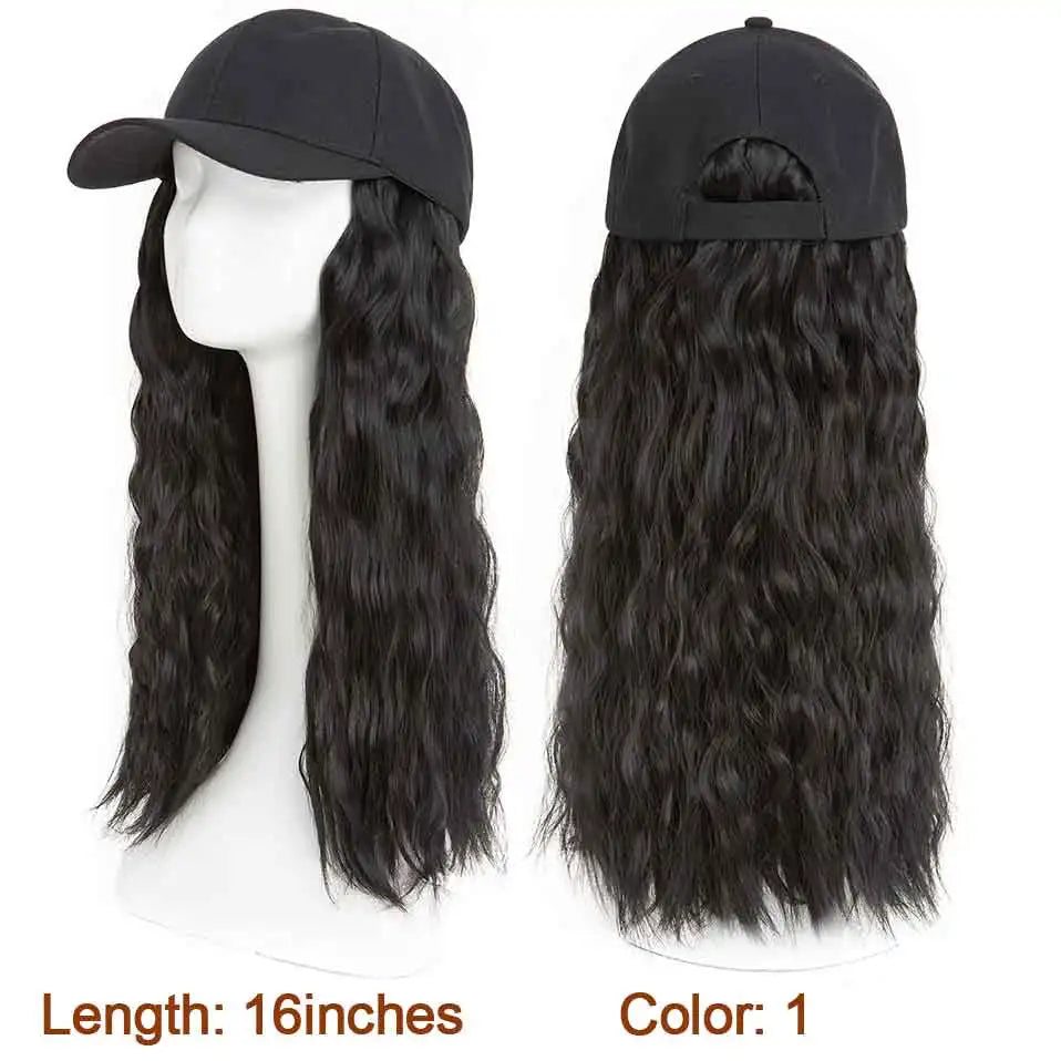 Hat Wig for Women 8''16''Wave Baseball Cap Wig with Curly Hair Extensions Wig Synthetic Wave Wig Hat Adjustable Baseball Hat Wig