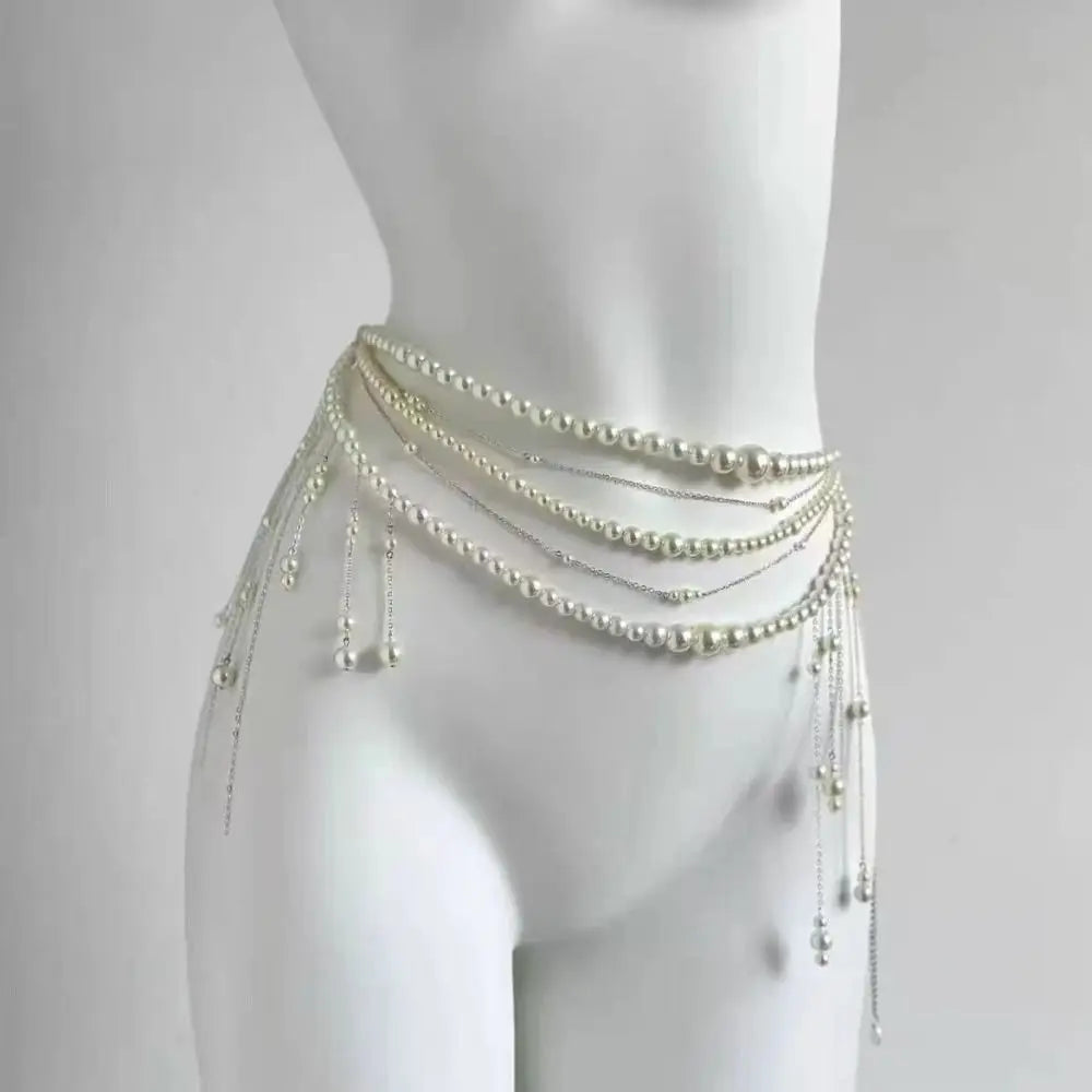 Fashion Elegant Pearl Waist Chains Waist Accessory Versatile Floral Belly Chain Boho Hip Chain Women