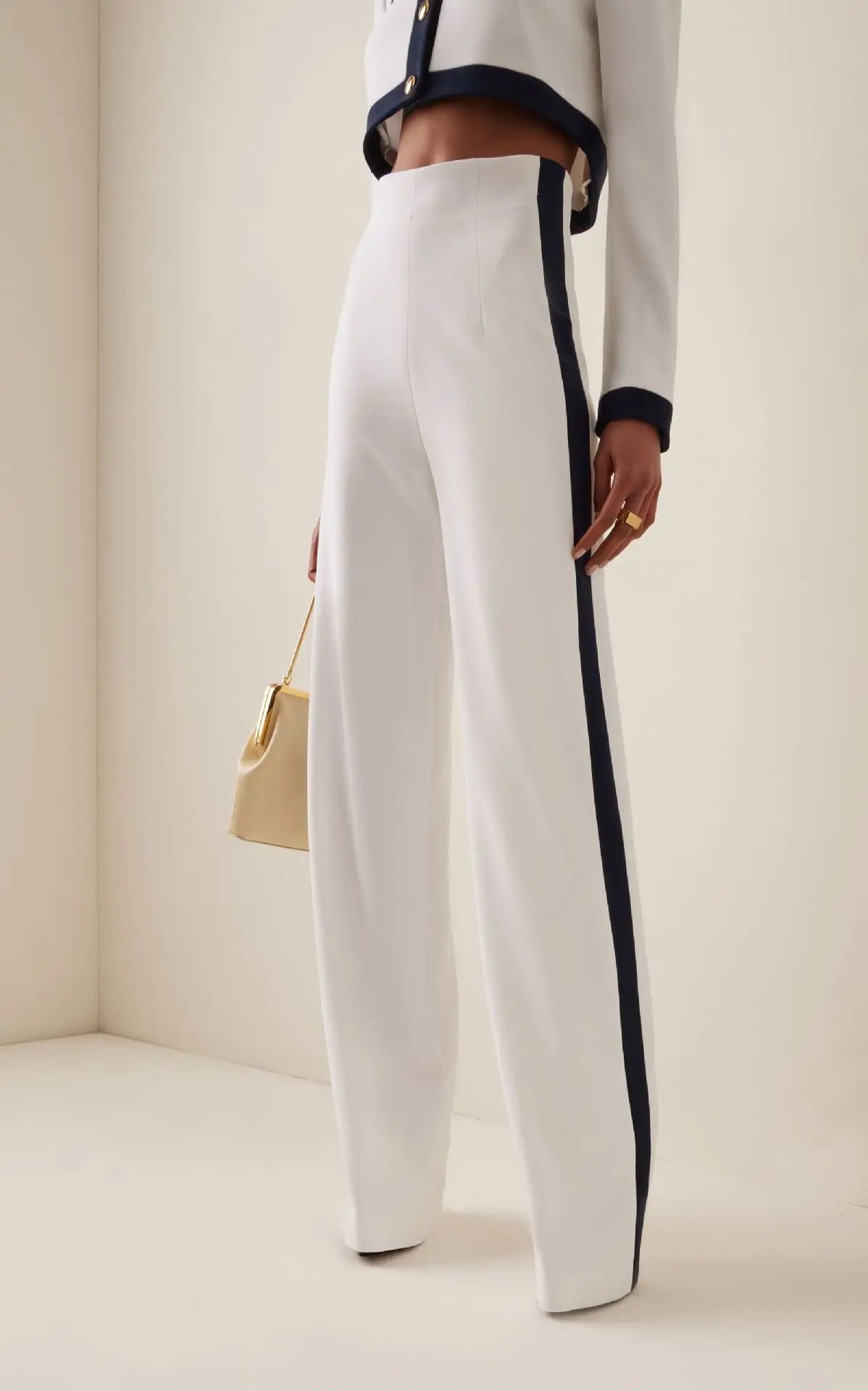 Elegant Women Slim Office Outfit Spring Autumn Fashion Contract Color Show Style Long Sleeve Button Tops & High Waist Pants Suit