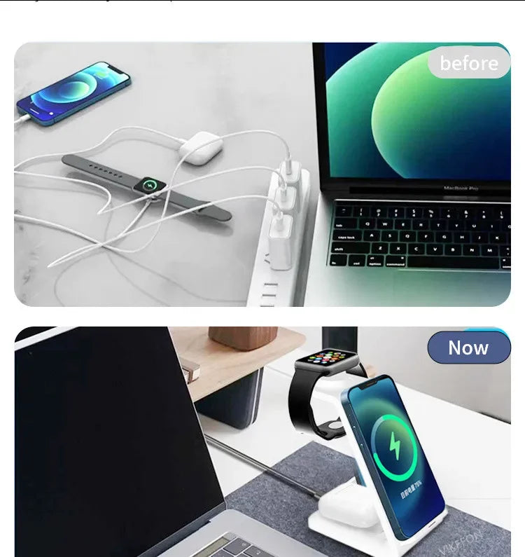 3 In 1 Wireless Charger Stand Fast Charging Station for iPhone 17 16 15 14 13 12 11 iWatch 10/9/8/7 Ultra Airpods Phone Holder