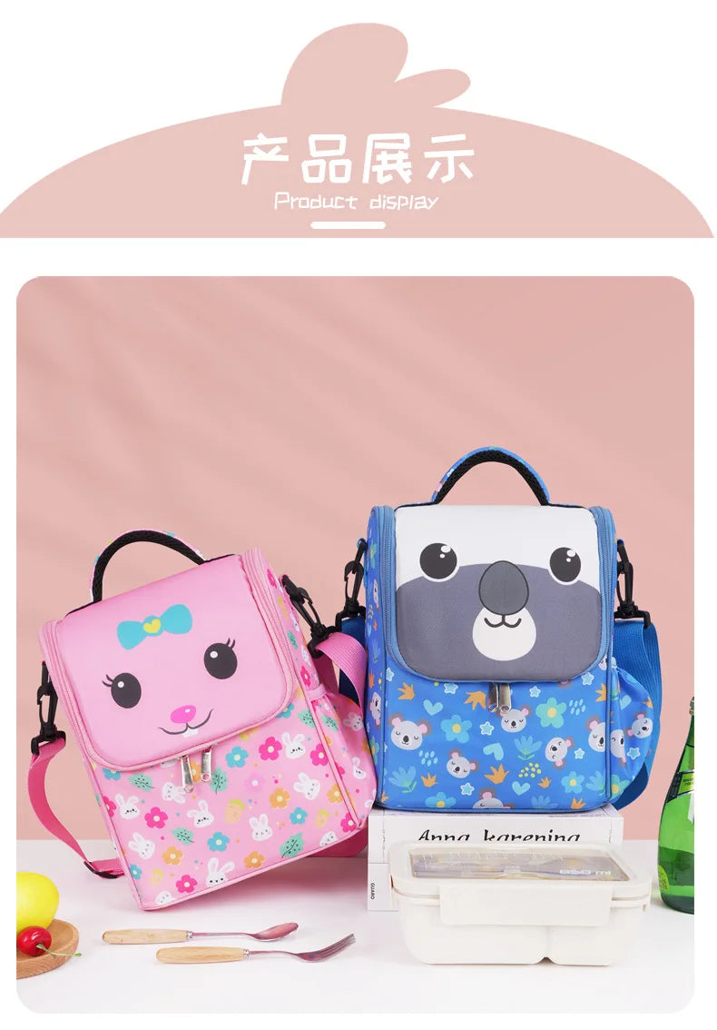 Children's Cartoon Portable Square Lunch Bag Ice Bag Student Insulation Meal Bag Traveing Outdoor Picnics Single Shouder Bag