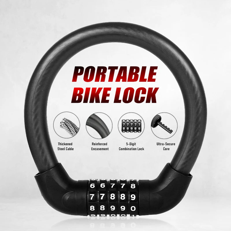 5-Digit Combination Bike Lock - Heavy-Duty Universal Bicycle Lock for Mountain Bike/Scooter/&Motorcycles - Anti-Theft Protection