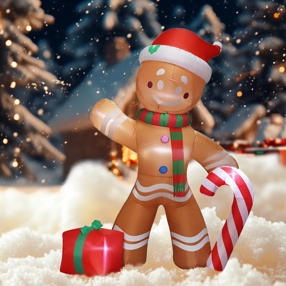 2.4M Christmas Inflatable Sitting Elf Outdoor Decoration Standing Gingerbread Man Inflatable Christmas Blow up Yard Decorations