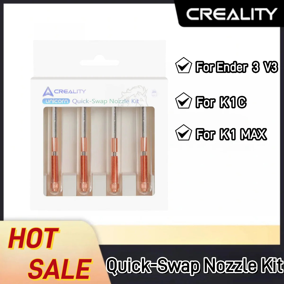 Creality K1C Nozzles Kit Unicorn Quick-Swap Nozzle 0.4/0.6/0.8mm Hardened Steel High-Speed for K1C / Ender 3 V3 Upgraded parts