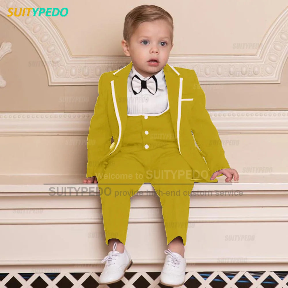 Classic Black Boys Suit For Wedding Children Gold Party Blazers Vest Pants Sets 3PCS Outfit Kids Costume Gentlemen Prom Tuxedos