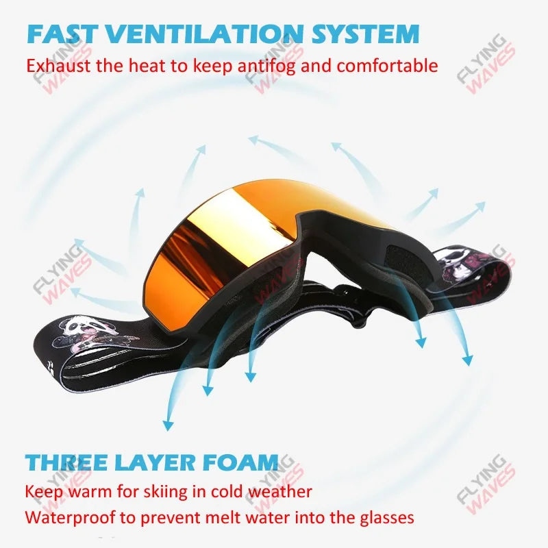 NEW Double Lens Full Ski Goggles OTG Snowboard Eyewear Adults Snow Glasses REVO Coating Anti-Fog Snow Blindness Protection