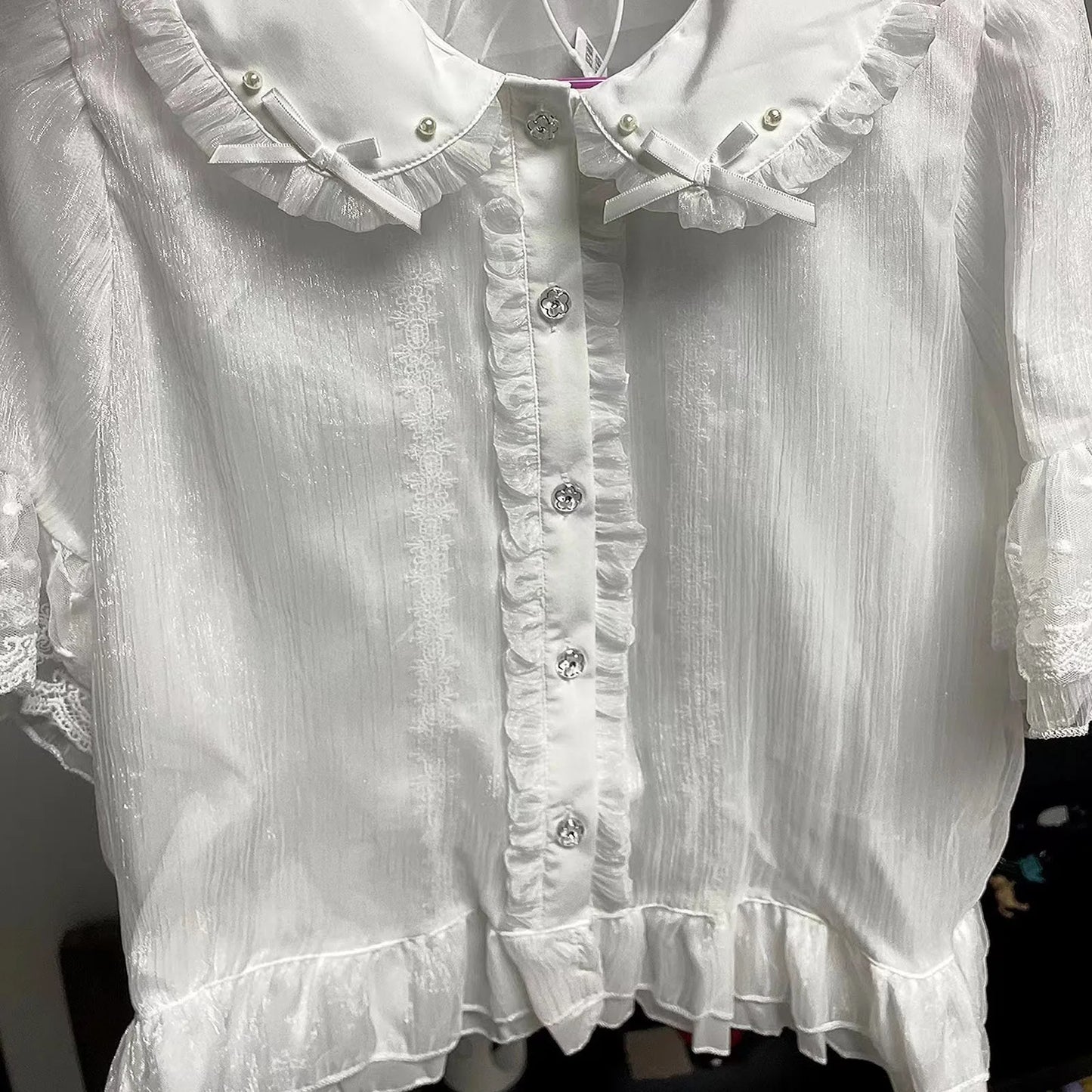 Spring Blouse Women Japanese Kawaii Cute Lace Patchwork Peter Pan Collar Shirt Vintage Sweet Embroidery Top Blusas